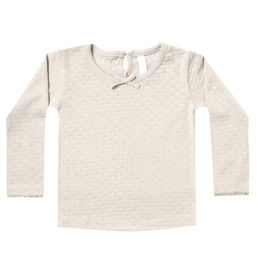 Quincy Mae Pointelle long sleeve tee in ivory - 18-24 m